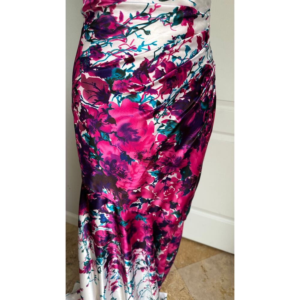 Y2K Caché strapless floral satin mermaid gown Sz 4 - Picture 6 of 8